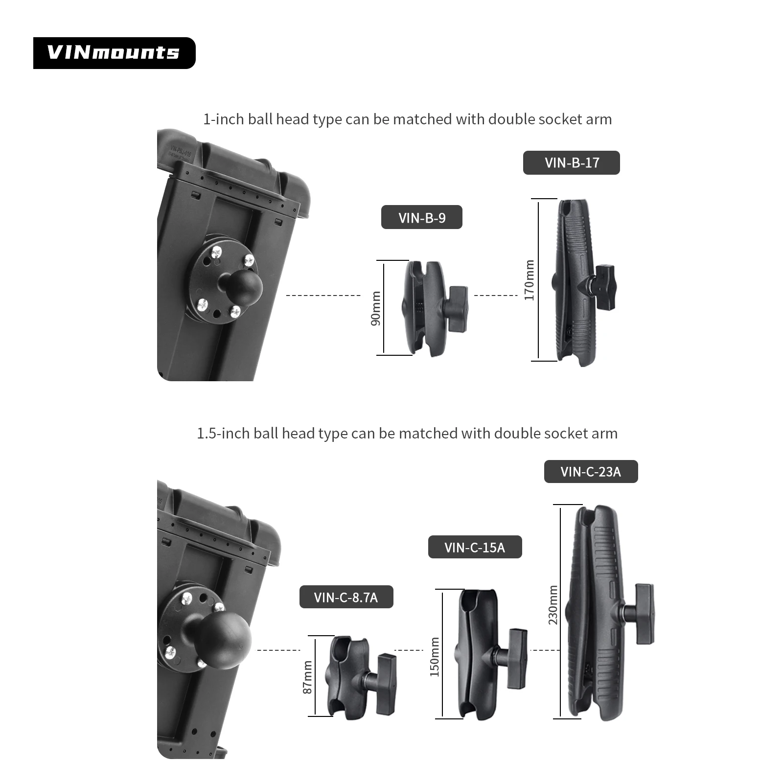 VINmounts Heavy Duty Tablet Mount,  for Zebra ET40/45 Samsung, Compatible with RAM/VIN mounts，for Forklift Truck/boat