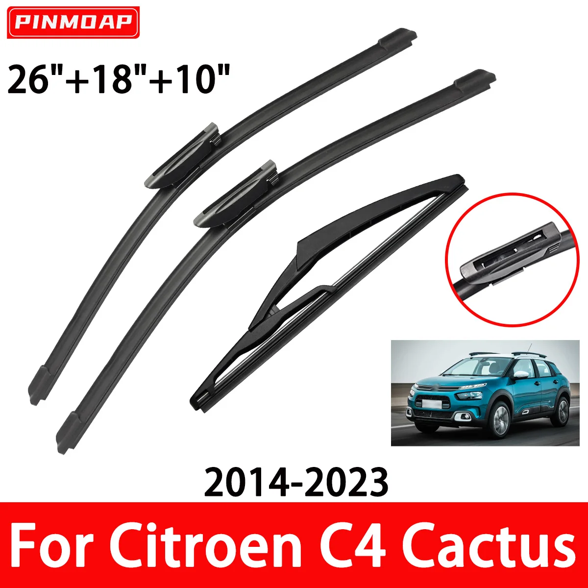 Auto Scheibenwischerblatt Kit Geeignet Für Citroen C4 Cactus 2014-2023 Vorne Und Hinten Wischerblatt Pinsel Zubehör 26 "+ 18" + 10"