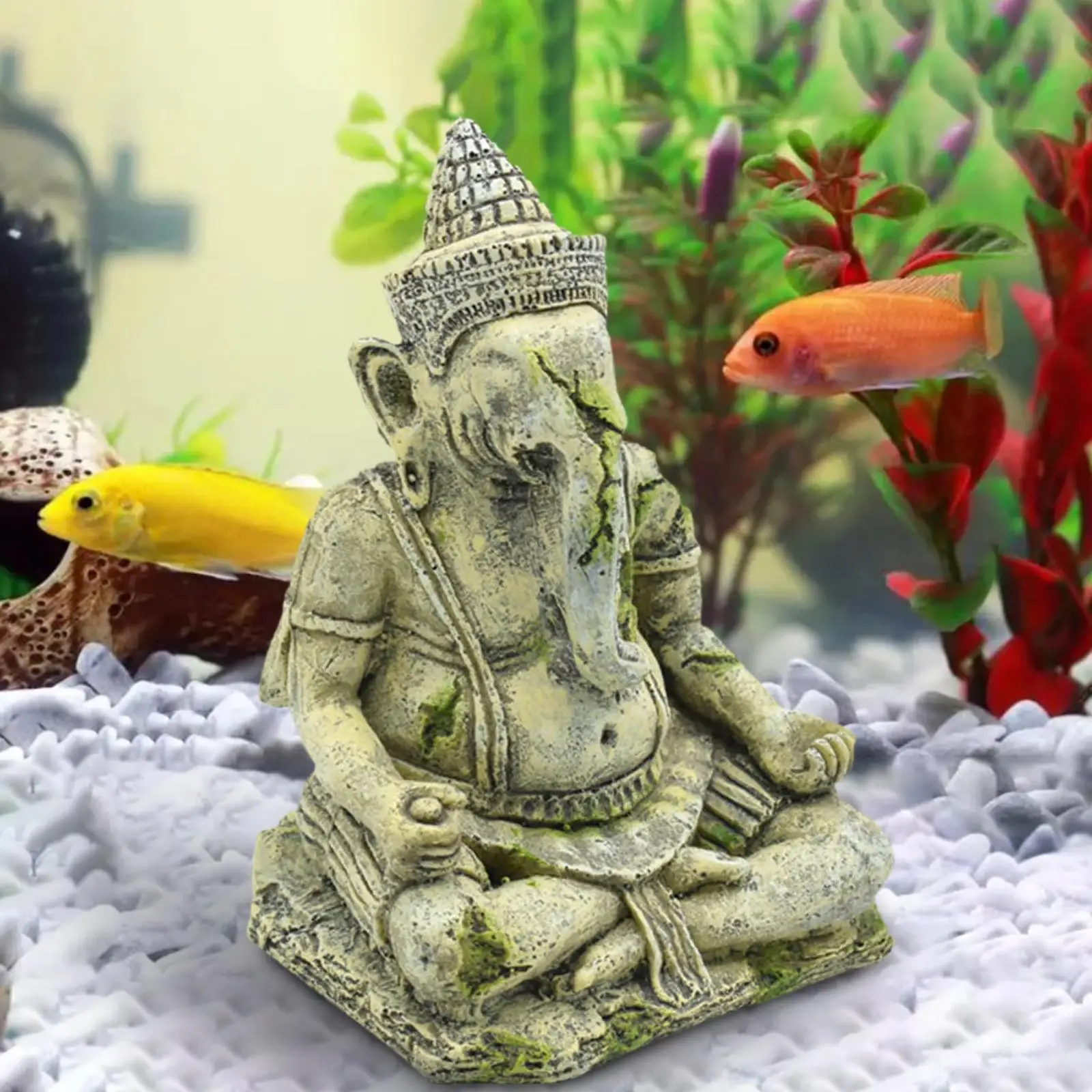 Antique Style Resin Aquarium Landscape Decoration Fish Tank Buddha Ganesha Statue Ganapati Sculpture Ornament Crafts Hiding Cave