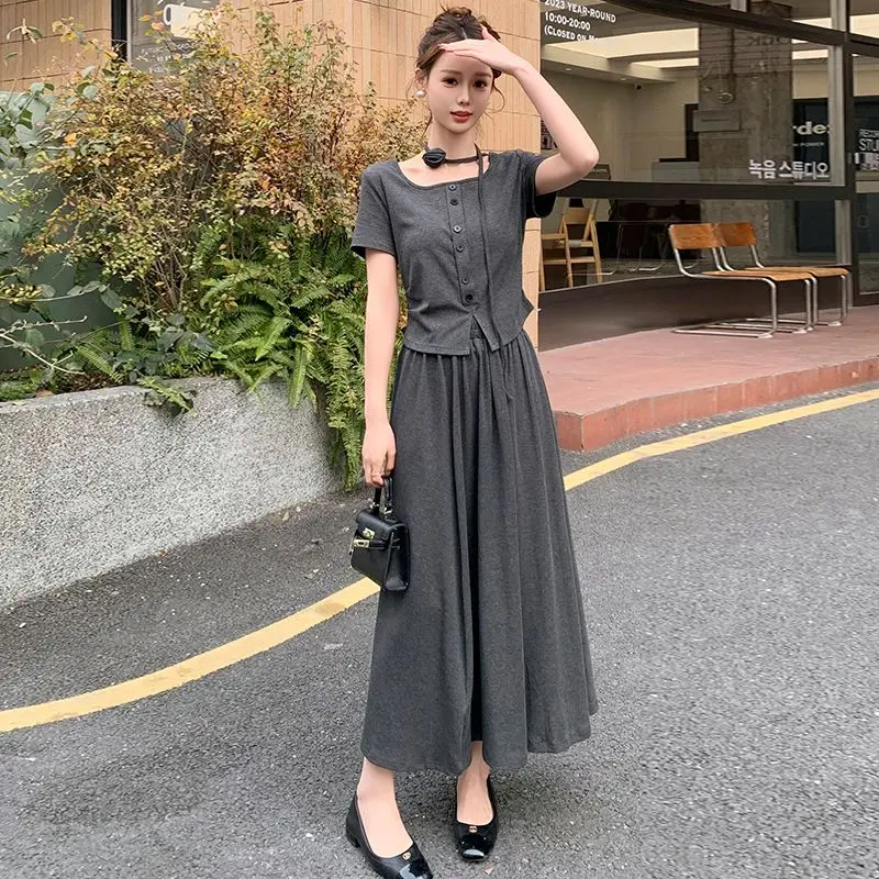 

Women's Two Skirt Piece Set Short Sleeve Festival Promotion Clothing New Arrivals Korea Luxury Female Outfits Little Fragrance