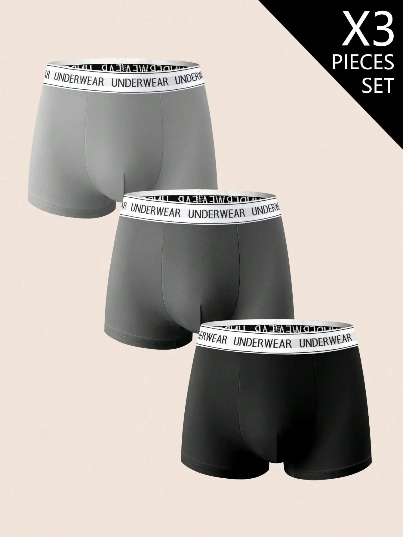 

3pcs Mens Comfortable Briefs Trunk with Letter Waistband Multipack