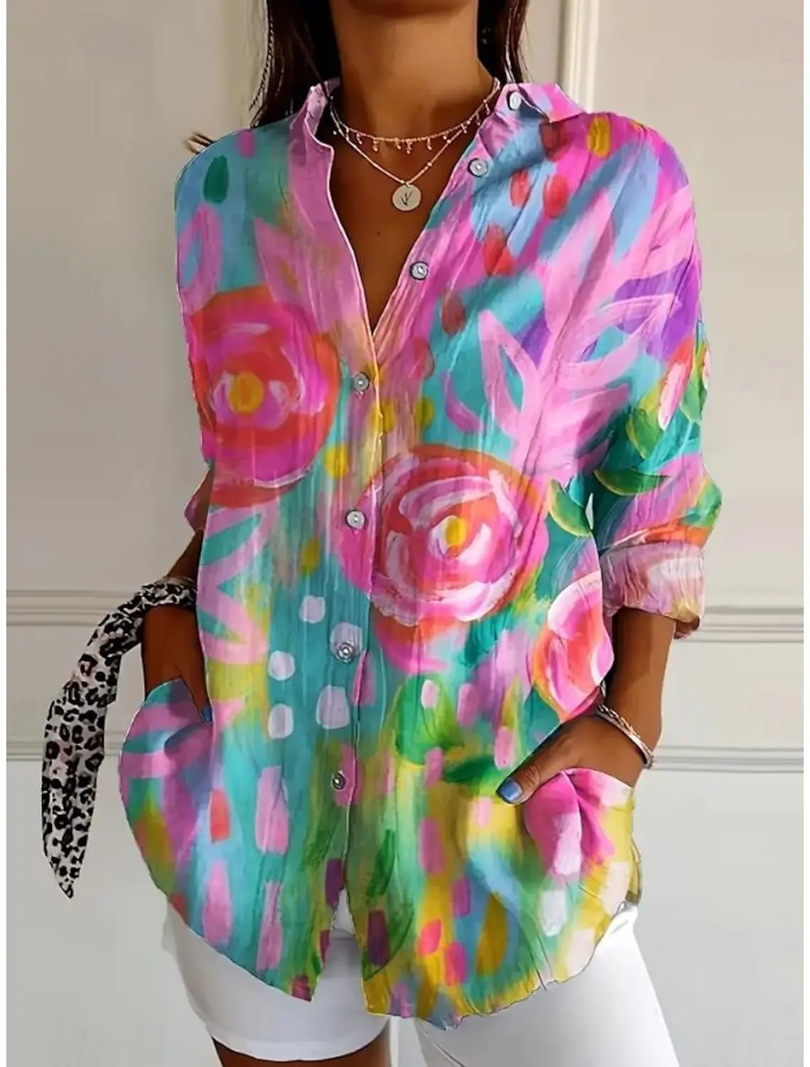 Chemise femme fleur Active chemisier élégant revers cou chemisier mode femmes chemises à manches longues vêtements pour femmes vêtements féminins