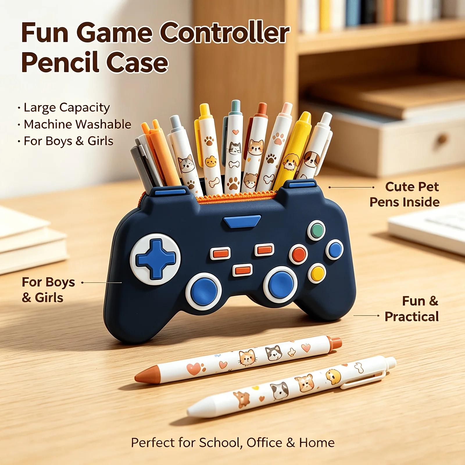 Creative Game Controller Shaped Silicone Pencil Case, Zipper Large Capacity Stationery Storage Bag, Suitable for Study Rooms