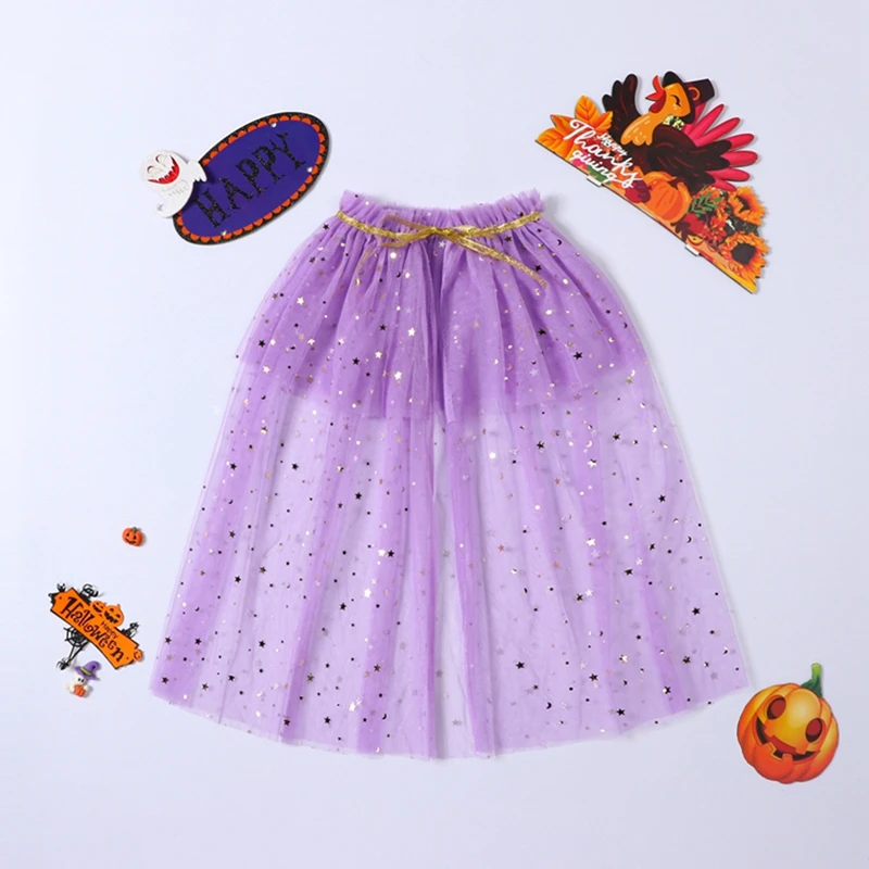 Bambini ragazze Costume di Halloween stelle luna paillettes maglia principessa girocollo mantelle per bambino gioco di ruolo vestito Cosplay