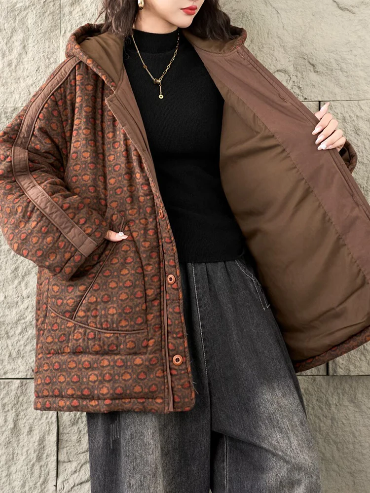 Masss Wasss hiver mode chaud rembourré vestes femmes décontracté surdimensionné imprimé à capuche Parkas femmes Floral Vintage épaissir manteaux