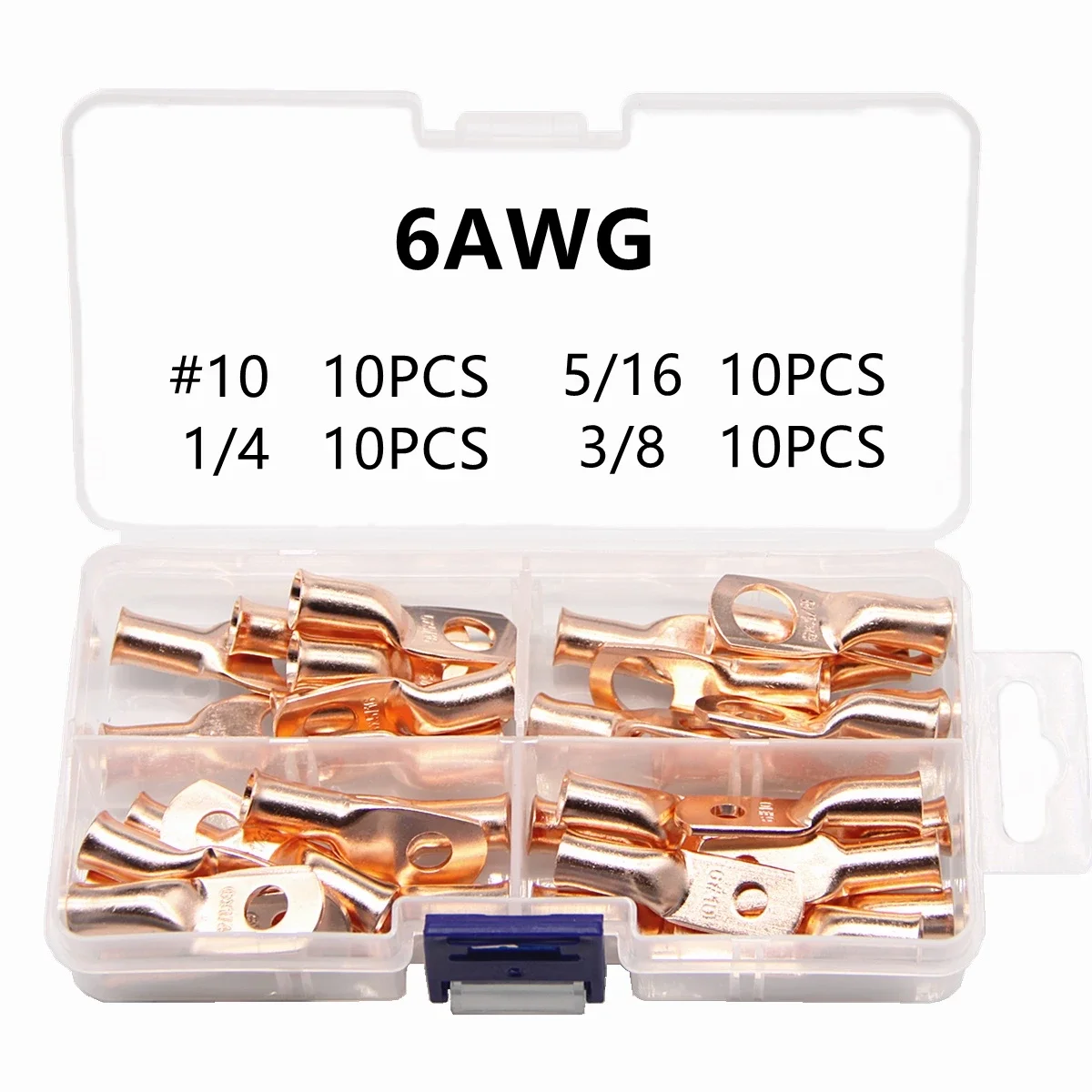 

40PCS Copper Lugs 6&8AWG Bettery Welding Cable Ring Termianls Electrical Wire Connector Assorted Kit