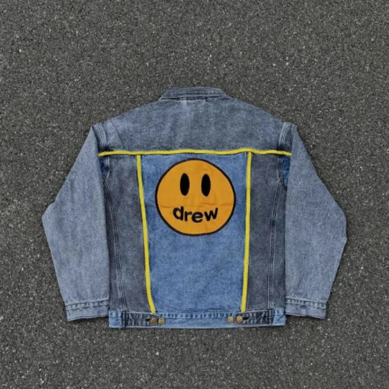 

Drew House Big Smiley Patchwork Logo Couple Set Denim Jacket Outerwear Set Streetwear Brand