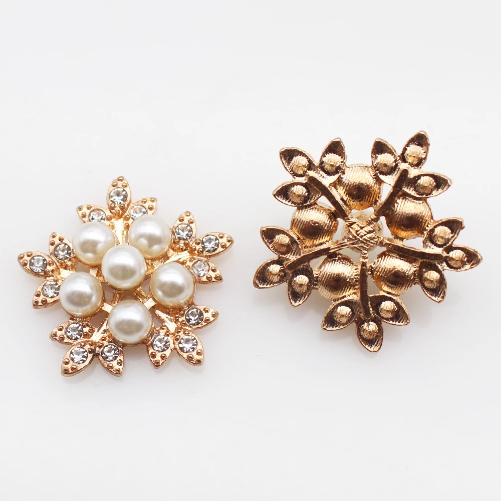 New Gold Metal Alloy Water Diamond Pearl Flat Bottom Button Creative Butterfly Decorative Jewelry DIY Clothing Jewelry Accessori