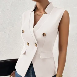 Chaleco elegante de verano para niña, chaqueta con cuello en V de doble botonadura, Top sin mangas para mujer, a medida, el mejor clásico