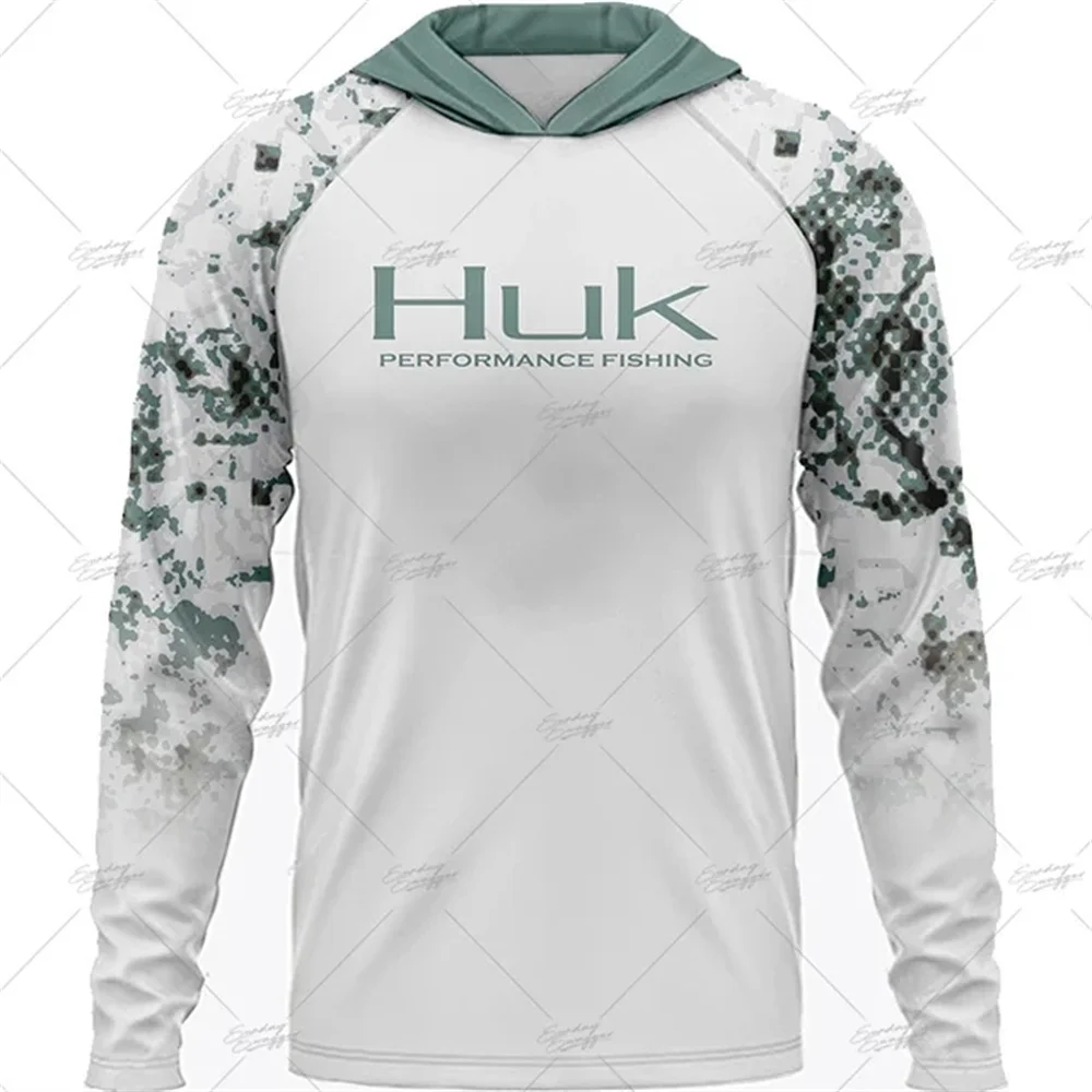 HUK Hooded Fishing Shirts Upf 50 Long Sleeve T Shirt Sun Protection Fishing Clothing Breathable Fishing Hoodies Camisa De Pesca