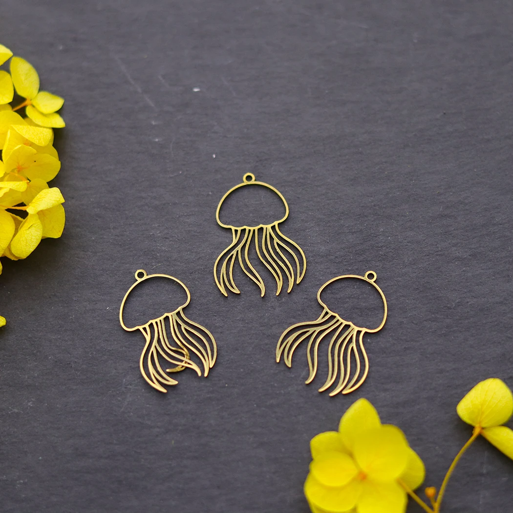 3pcs/lot Marine Jellyfish Art Line diy Charms Stainless Steel Pendant Handmade Tassel Earrings Bracelets Jewelry Making Findings