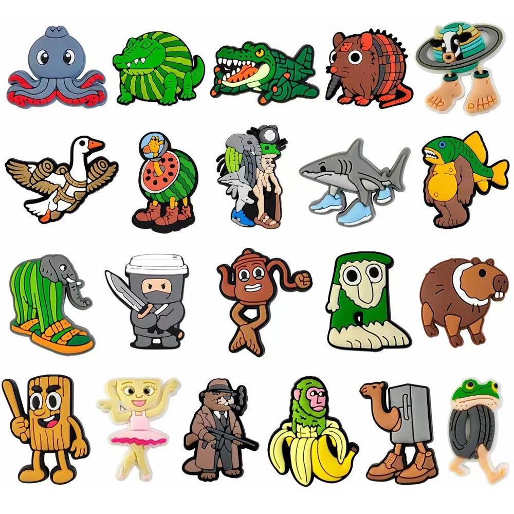 21-100Pcs Cartoon Shoe Charms Funny Animal Shoe Accessories Decoration Fit Clog Sandal Wristband Buckle Friend Party Gifts