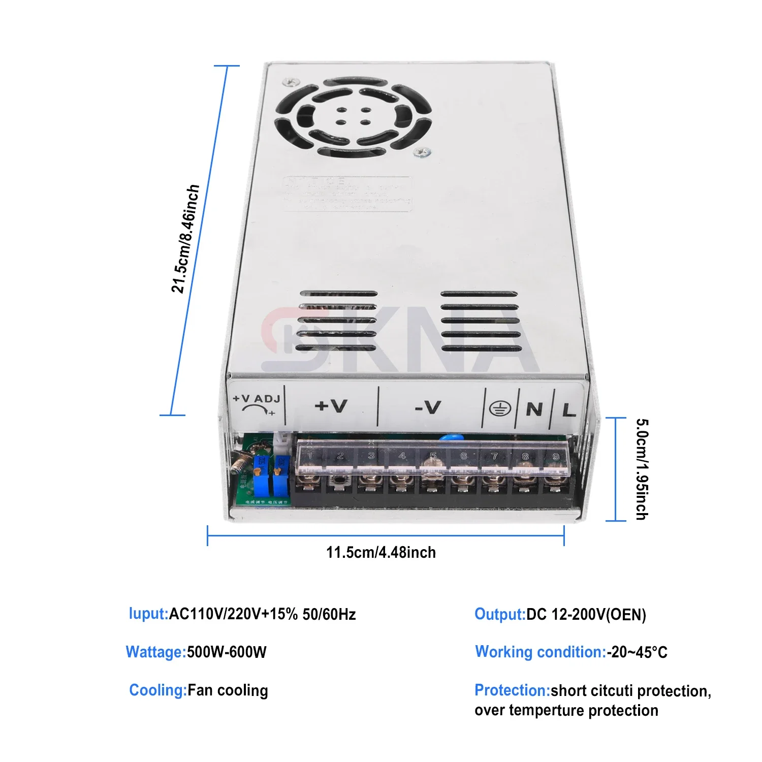 Zasilacz impulsowy 500W Voltag Regulacja 0-12V 13.5V 15V 24V 27V 30V 36V 48V 60V 85V 90V 100V 110V 150V 200V Zasilacz LED