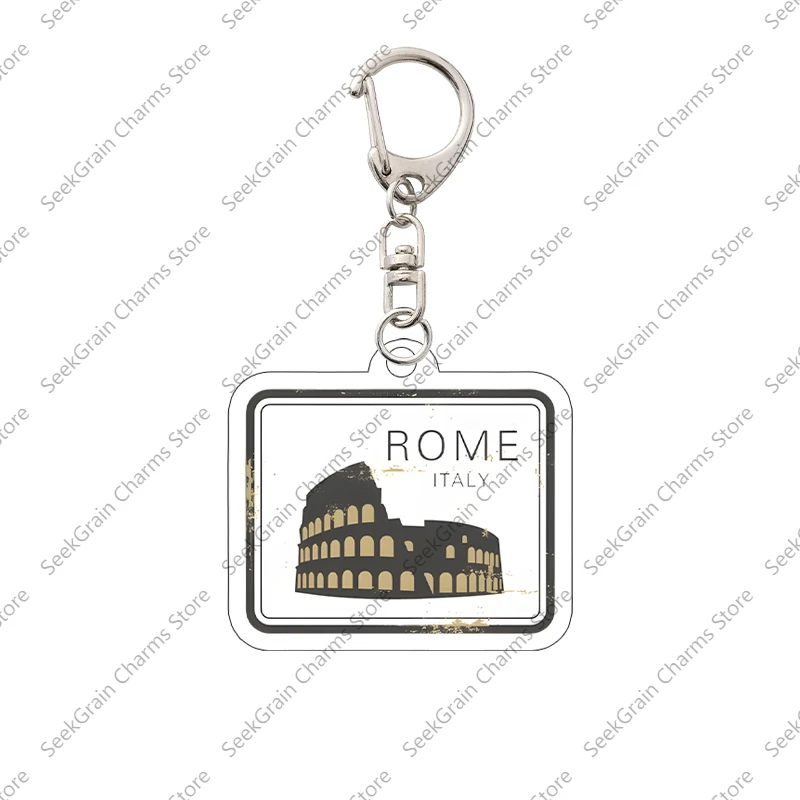 Creativity Retro World Landmark Architecture Acrylic Keychain Travel Commemorate City Scenery Schoolbag Pendant Collection Gift