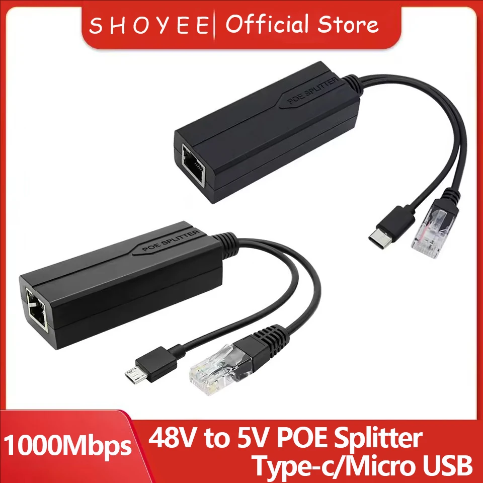POE Splitter 48V to 5V Micro USB tpye-C 100M/1000M POE Camera Injector Power Supply for Huawei Hikvision