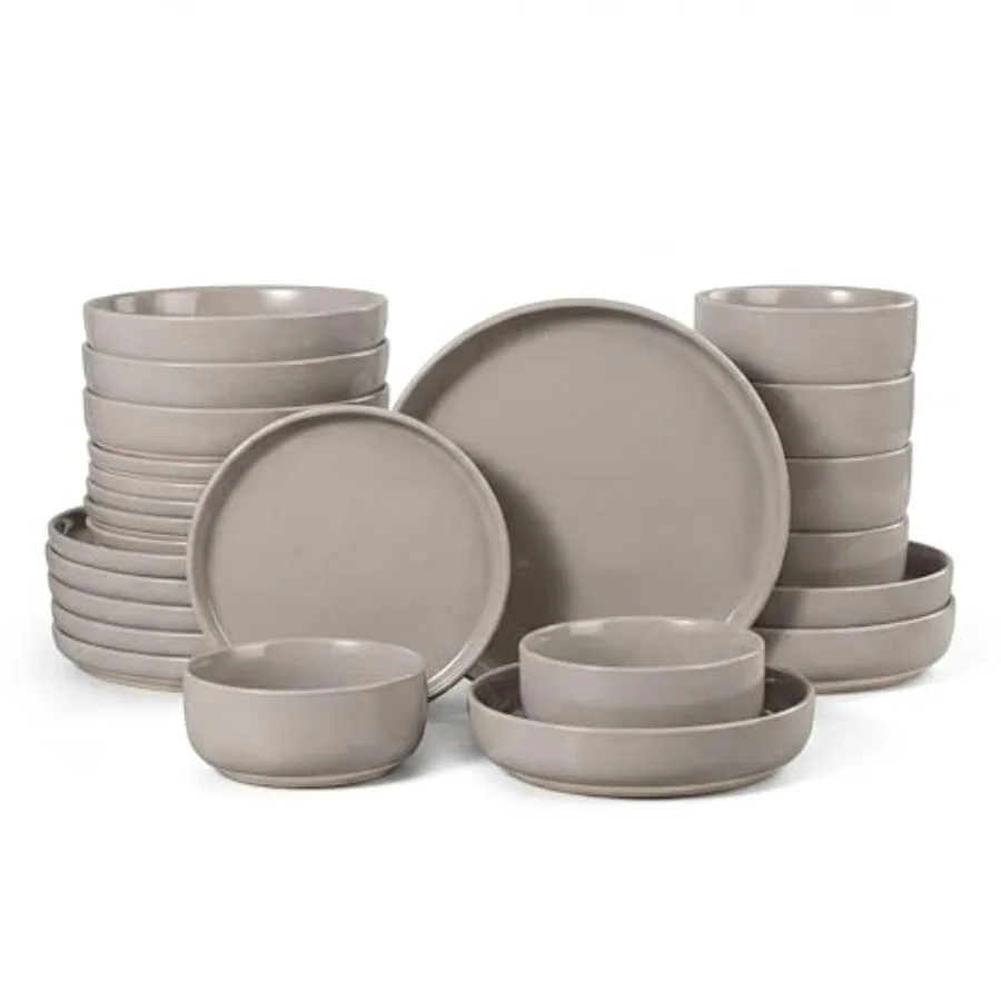 

24-Piece Plates and Bowls Set for 6, Stoneware Dinnerware Sets with Pasta Bowl, Dishes Set for Home Restaurant