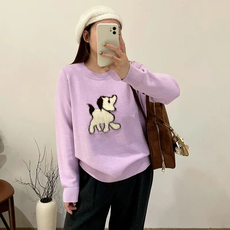

plus Size Winter Knit Sweater Dog Pattern Mink Imitation Loose Fit Sweet Style Women's Fashion 2025 New Arrival