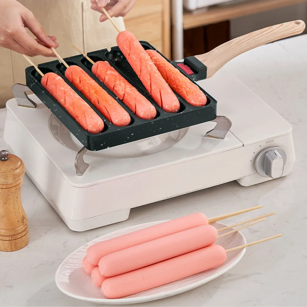 

5 Grids DIY Corn Dog Maker Sausage Cooking Tool Hot Dog Mold Pan Hot Dog Baking Steaming Tool for Outdoor Kitchen Breakfast