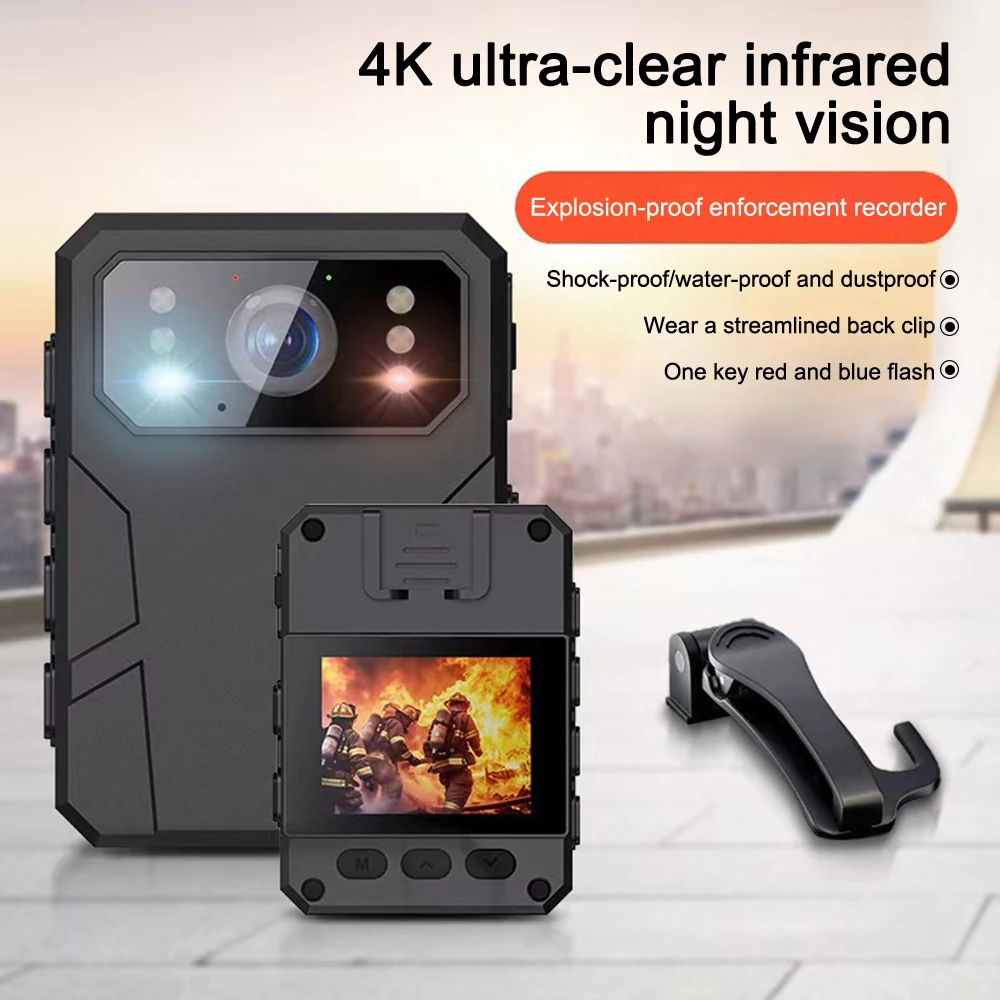 4K HD Mini Camera Police Recorder with HD IPS Screen HD Police Body Worn Camera, Wearable Portable Body Camera