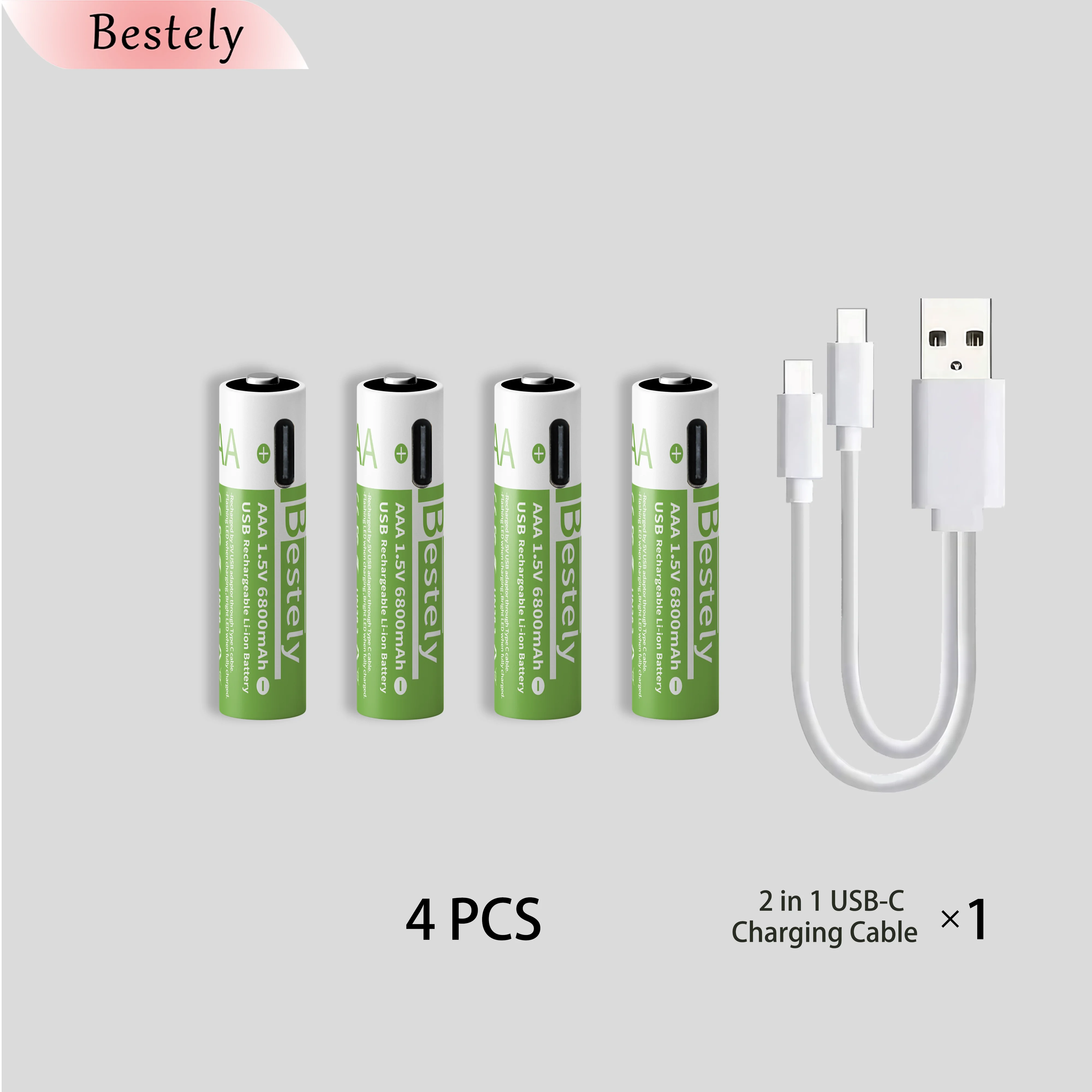 

New 1.5V AAA 6800mAh Rechargeable Lithium Batteries High Capacity Type-C USB Li-ion Battery 2000 times cycle with cable for free