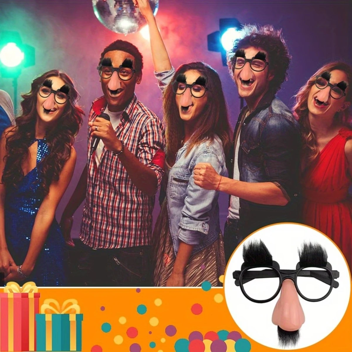 6Pcs Funny Disguise Glasses Photo Booth Props Set with Fake Nose Fluffy Eyebrows Mustache Novelty Costume Accessories Perfect Fo