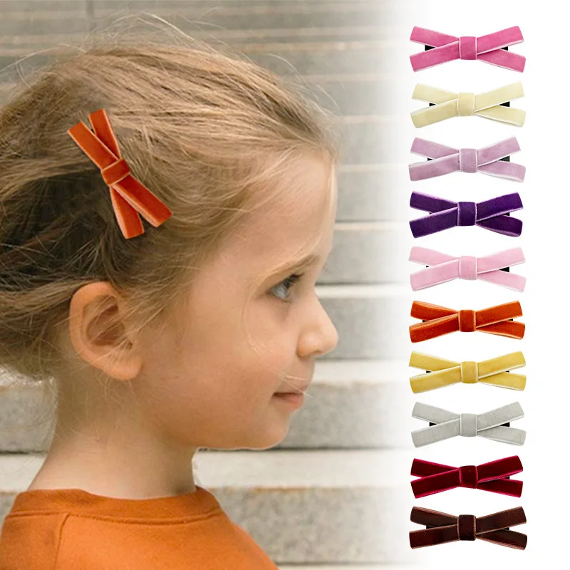 60 pzas/lote 2,56 "Pinzas para el cabello con lazo de terciopelo liso horquillas mujeres niñas terciopelo Bowknot Clip para el cabello pasadores sombreros para niños precio al por mayor