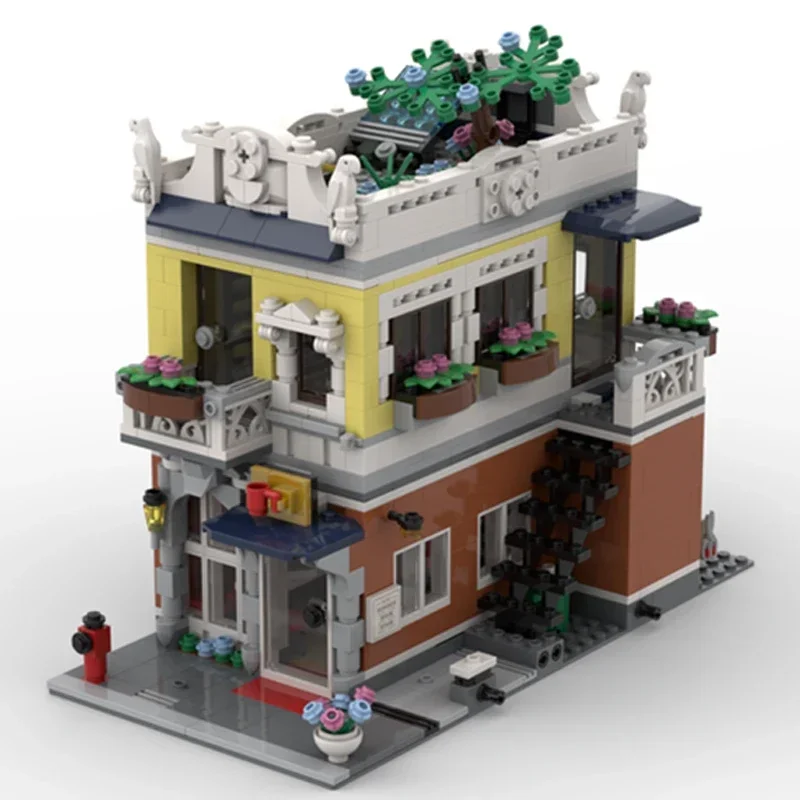 Moc Building Block Petshop and Cafe Store Model Technology Brick DIY Assembly Modular City Street View Toy For