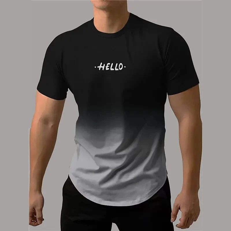 

Fashion Letter Print T Shirt For Men Contrast Gradient Harajuku Short-sleeved Tops Leisure O-neck Clothing Oversized T-shirts