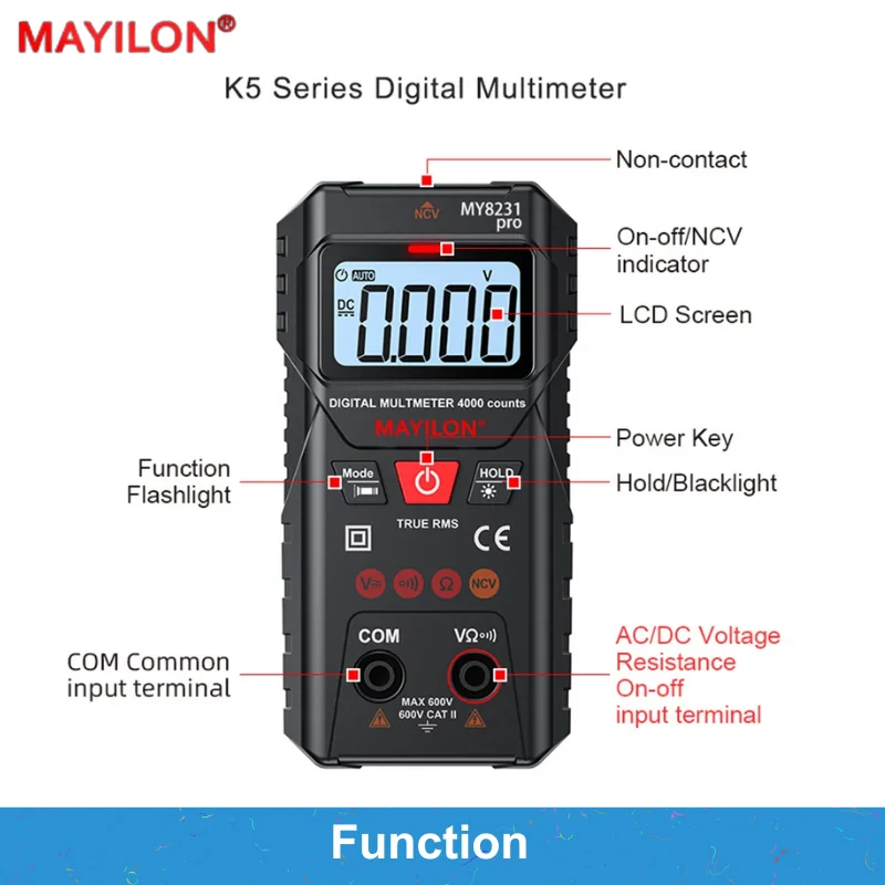 Mayilon-プロの自動車および手動範囲デジタル電圧計、マルチメーター、電圧抵抗、真のrms、自動マルチメーター、my8231