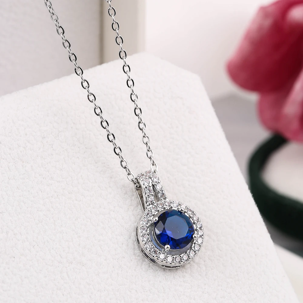 Fashion Cubic Zirconia Round Pendant Necklaces for Women 10 Colors Choker Bridal Hollow Party Jewelry