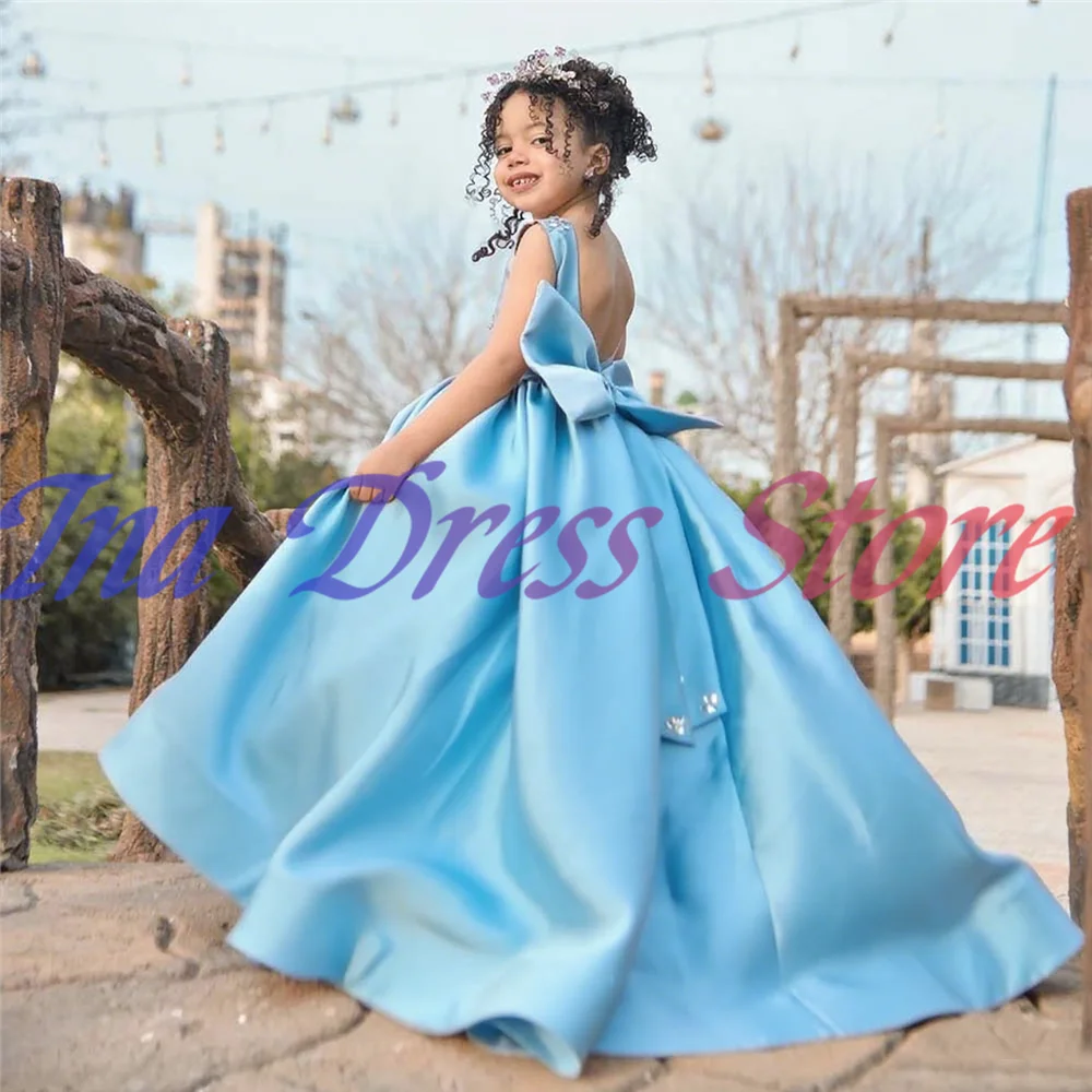New Quality Satin Flower Girl Dress For Little Girls Beauty Pageant Wedding Birthday Party Evening Ball Gowns Customisable