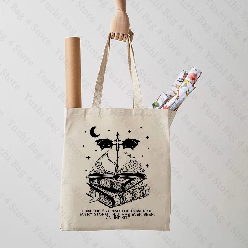 I Am The Sky Basgiath War Pattern Canvas Shopping Bag Bookish The Empyrean Portable Shoulder Bag Fashion Large Capacity Tote Bag