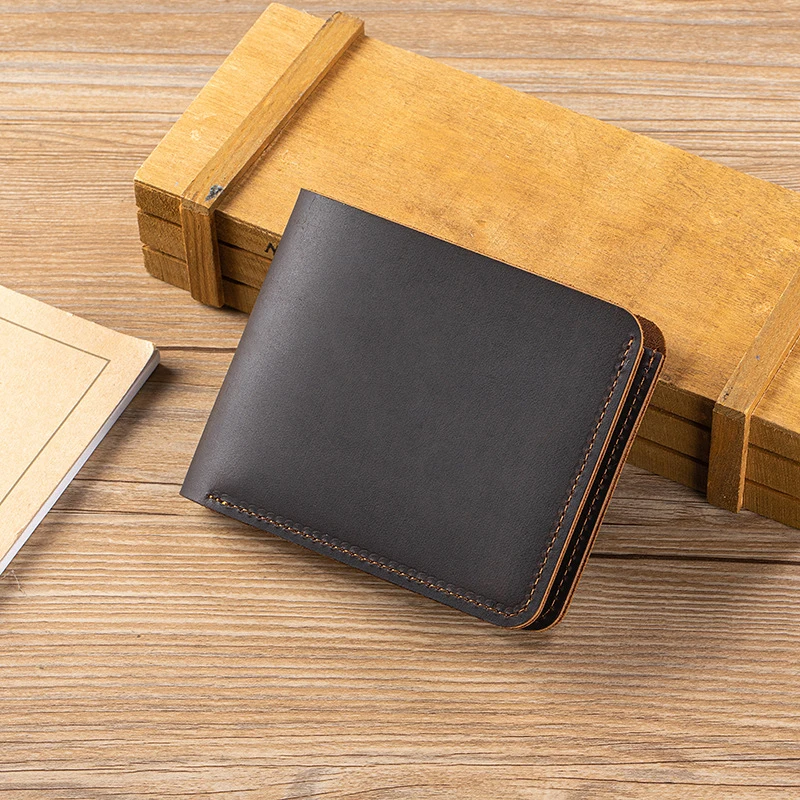 Retro Leather wallet - Men's short-sized money clip - Wild horse leather - Small exclusive design - Men's small leather wallet