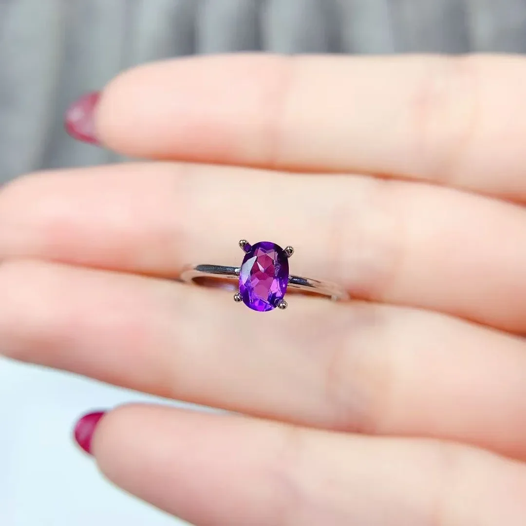 Elegant Exquisite Natural Amethyst S925 Silver Ring for Women Design Crafted Luxury Fashion Jewelry Piece The Perfect Gift