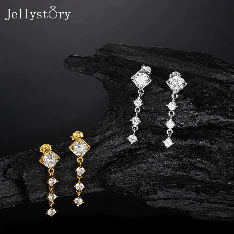 

Серьги-гвоздики JellyStory Chic с кисточками, подарок на день рождения для нее, серебро S925, муассанит, простые универсальные повседневные украшения