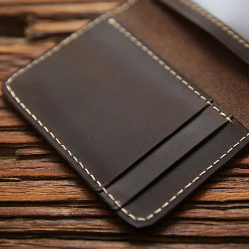 Custodie per carte in pelle Crazy Horse retrò Porta carte di credito in pelle bovina da uomo Portafoglio fatto a mano ultrasottile sottile per patente di guida