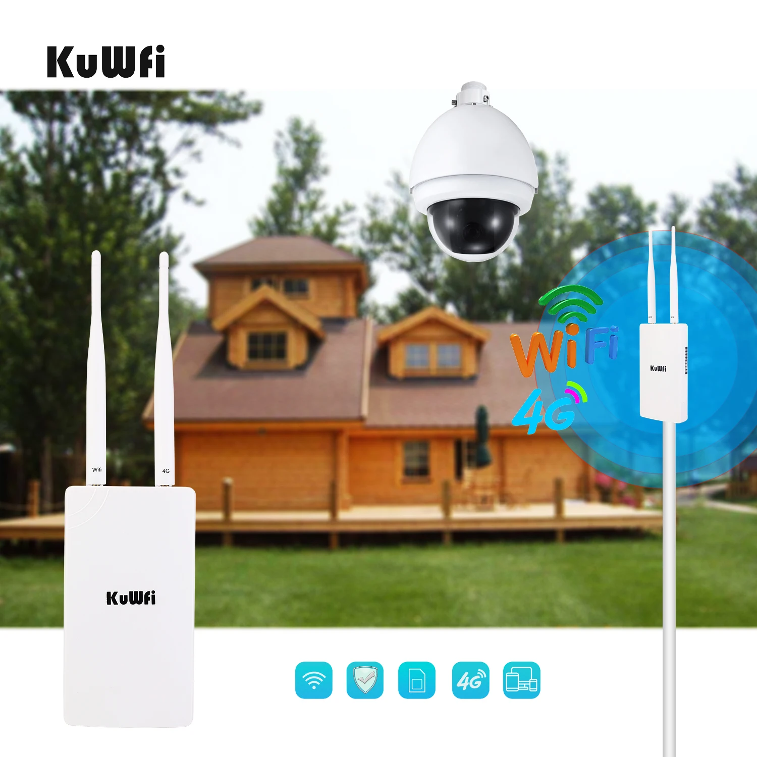 Imagem -02 - Kuwfi-roteador sem Fio para Todas as Condições Meteorológicas Extensor de Reforço ao ar Livre para Camer ip Impermeável e Exterior Wi-fi Cat4 Lte 150mbps