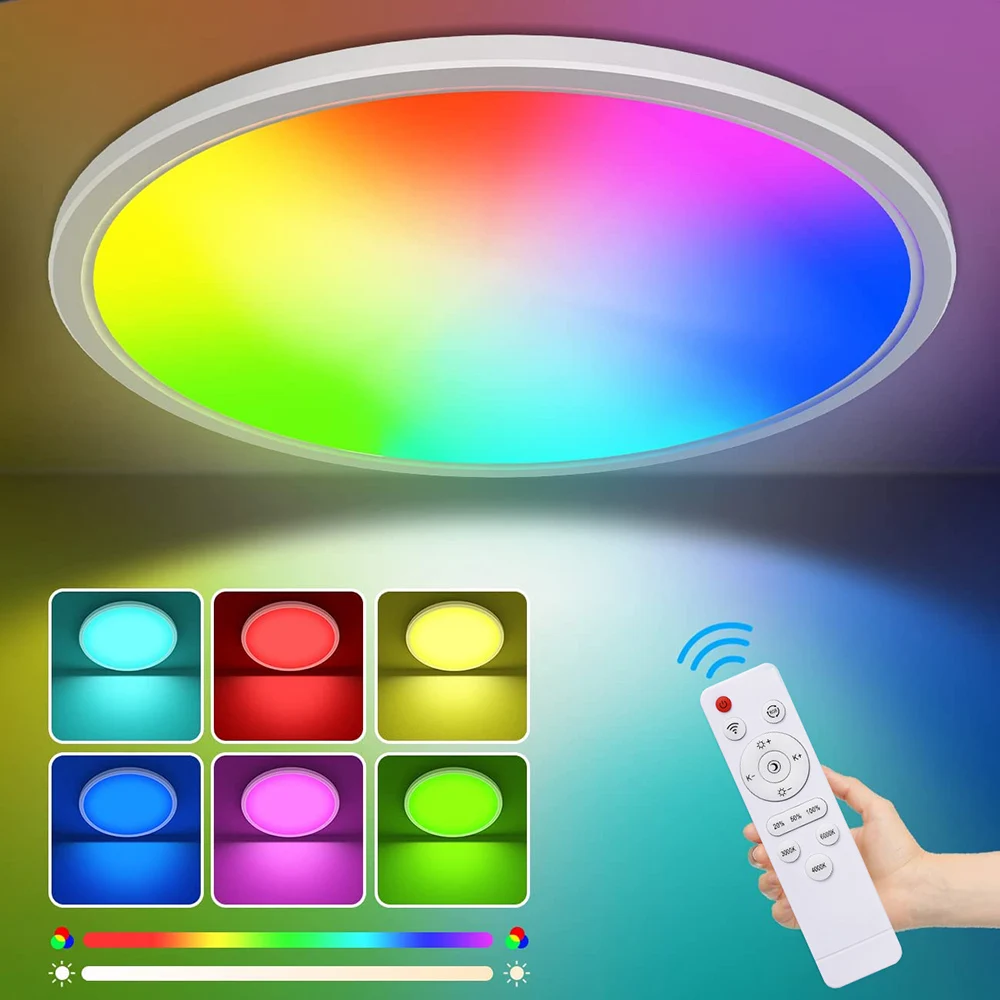 30CM RGBCW LED Ceiling Lights Round Panel Remote Control Dimmable Recessed Downlight Color Changing Lamp Bedroom Kitchen 24W