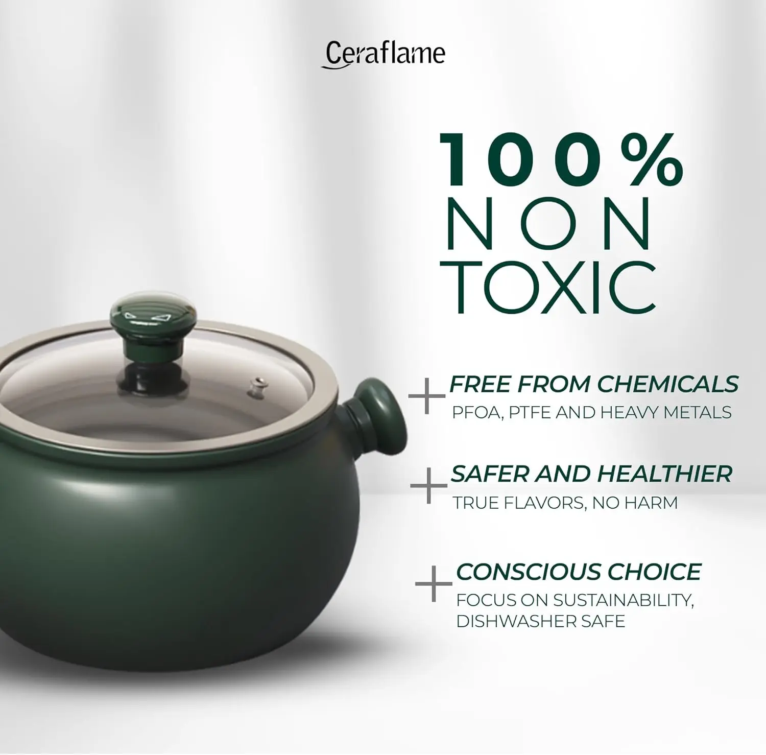 مجموعة أواني طهي خفيفة الوزن 100%، غير سامة، صحية، تدوم طويلاً - آمنة للفرن حتى 1200 فهرنهايت، آمنة للاستخدام في غسالة الأطباق - PFAS، PTFE، P