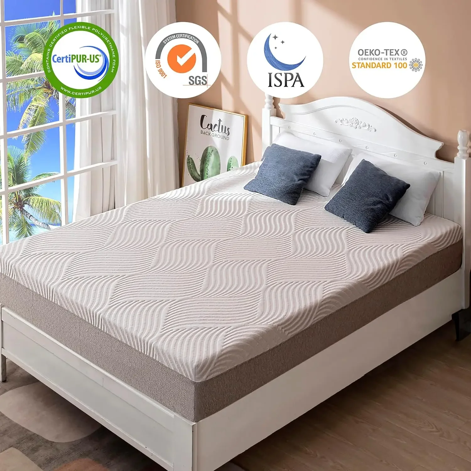 King Mattress 10 Inch Memory Foam Mattress Bed in a Box,Medium Soft Cooling Gel Green Tea King Size Mattress