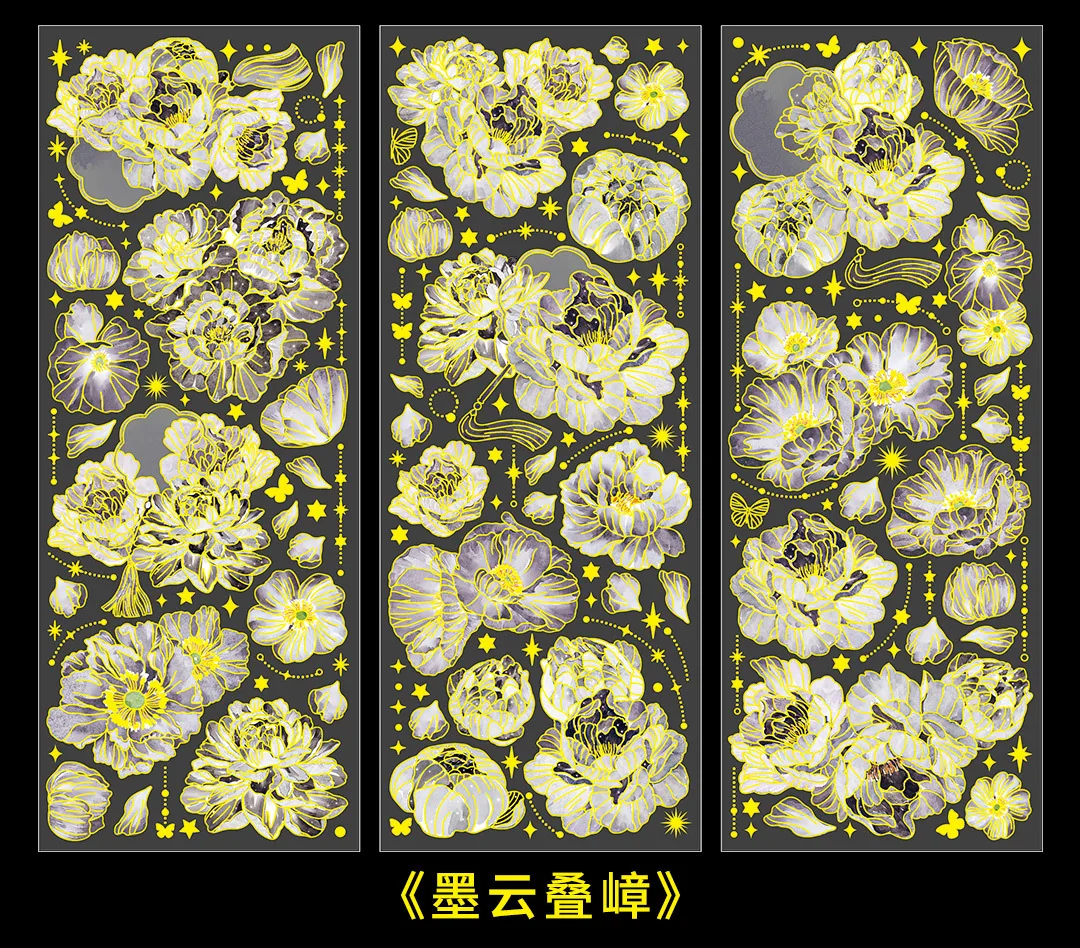 3 Sheets/pack Sky Light Flower Shadow Series 3D Color Hot Gilding PET Stickers China Retro Plants Scrapbook Decorations