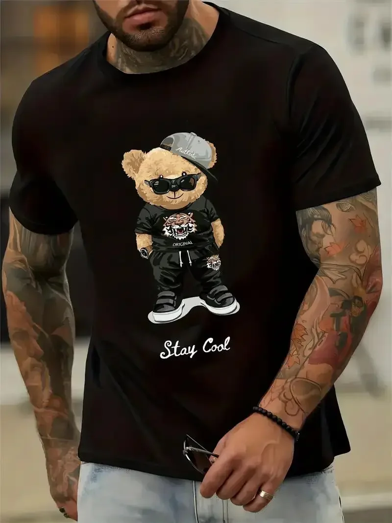 Cool Bear Print, Men's Pattern Cotton T-shirt, Summer Casual and Comfortable T-shirt, Men's Clothing