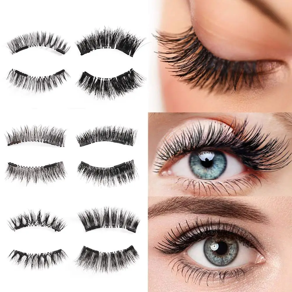 ขนตาแม่เหล็ก2คู่พร้อมที่ดัดขนตาปลอมแม่เหล็กสำหรับผู้หญิง3D S2G0เครื่องสำอางนำกลับมาใช้ใหม่ได้อย่างเป็นธรรมชาติ