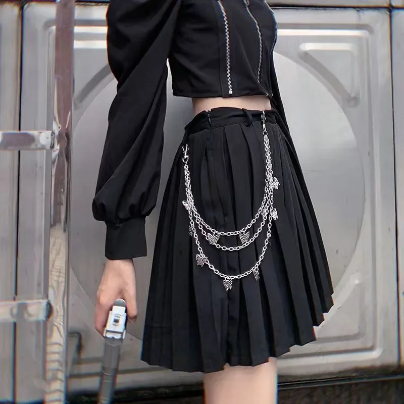 Y2k JK Girls Punk Street Butterfly Belt Waist Chain Women Pants Skirt Chain Multi Layer HipHop Hook Jeans Keychain Cos Costumes