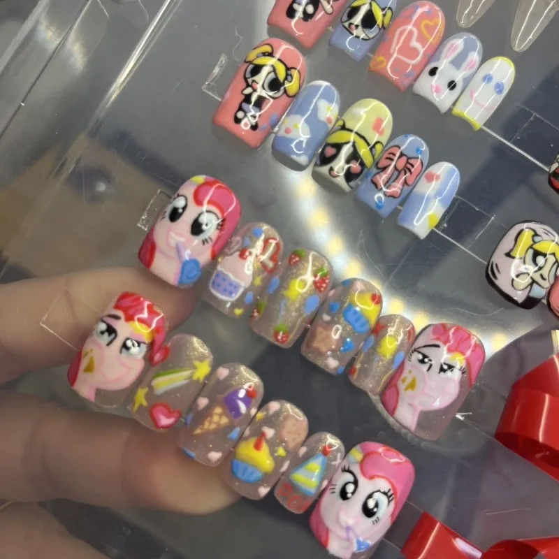 My Little Pony Anime Cartoon Cute Press on Nails Fake Nails Hand Drawn Manicure Removable Women Accessorie Girls Decoration Gift