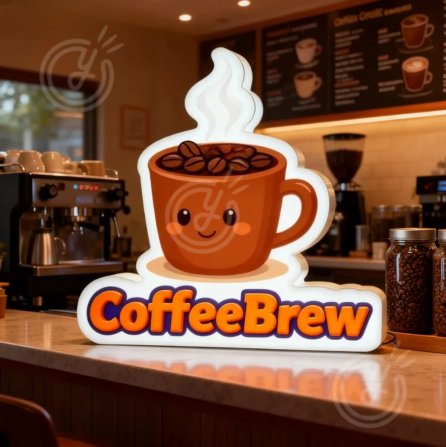

Custom Light Box Logo Decor Outdoor Business Advertising Sign 3D Printed Lightbox Coffee Brew Tabletop Decoration Signage Modern