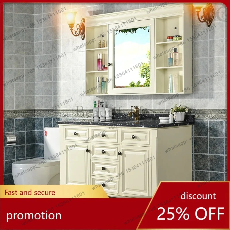 Oak Bathroom Cabinet Combination Floor-to-ceiling Washbasin Cabinet Sink Solid Wood Bathroom Bathroom Cabinet