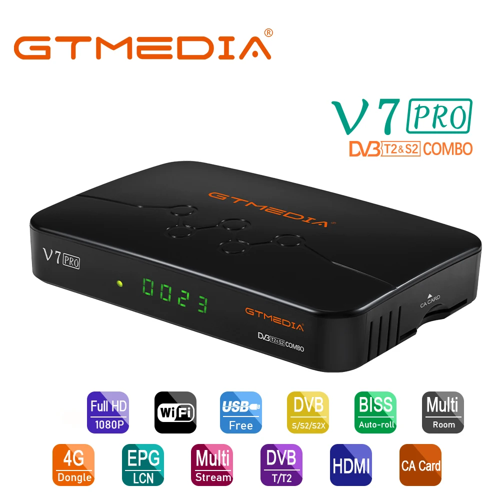 GTMEDIA V7 Pro Satellite TV Receiver DVB-S/S2/S2X+T/T2 HEVC main 10 profile CA Card Support H.265 Built-in WIFI BISS auto roll