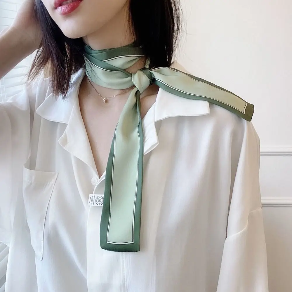 Simple Tie Stripe Ribbon Headband French Wraps Neckerchief Korean Style Scarves Printed Scarf Silk Scarf Small Long Scarf