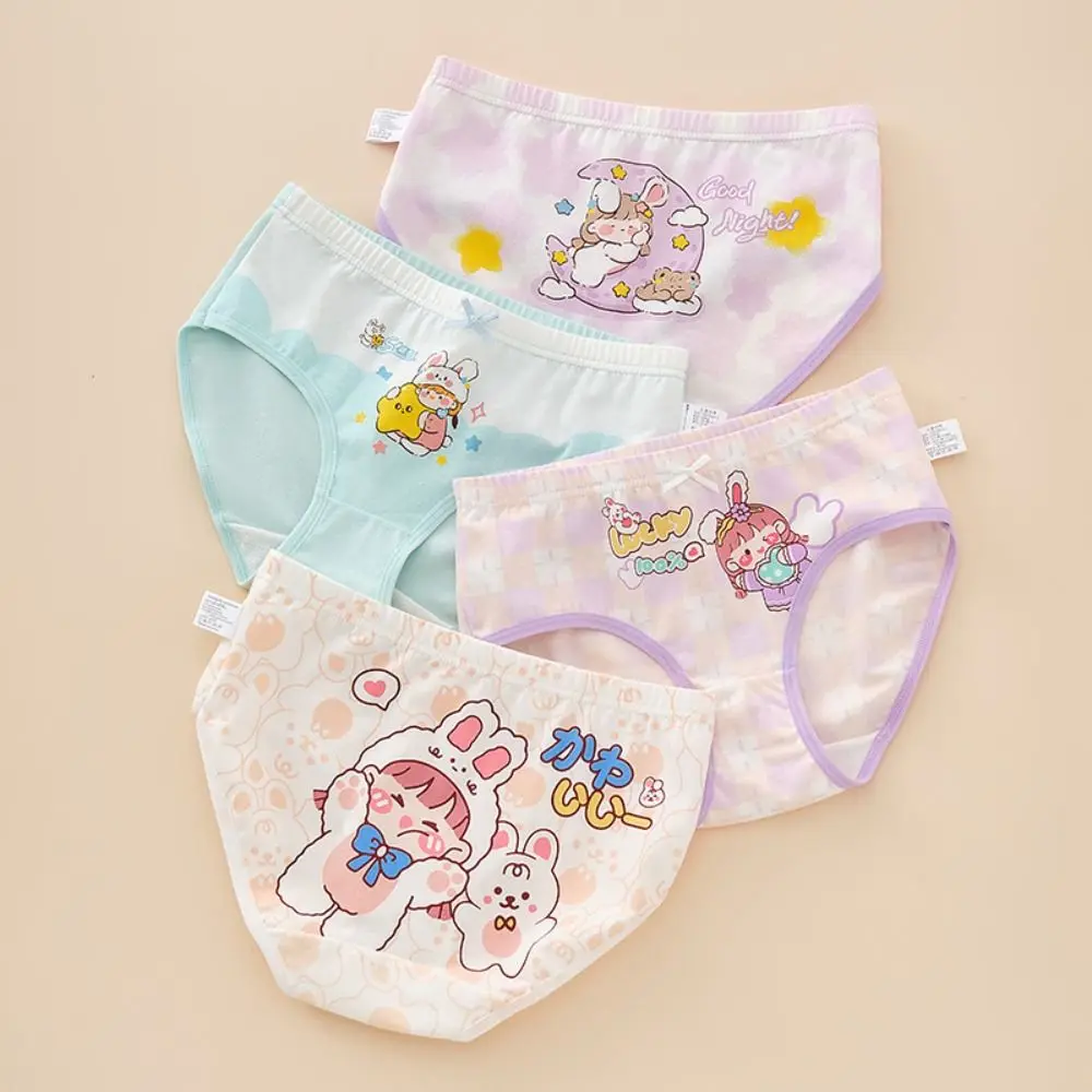 4Pcs Cute Cotton Children's Panties Soft Girls Underwears Portable Children Clothing Travel Supplies Kawaii Cartoon Kids Briefs